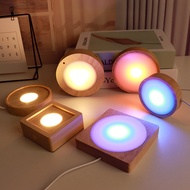 Round Diffuser Solid Wood Luminous Base usb Plug-In Lighting Wooden Base led Colorful Night Light Ba