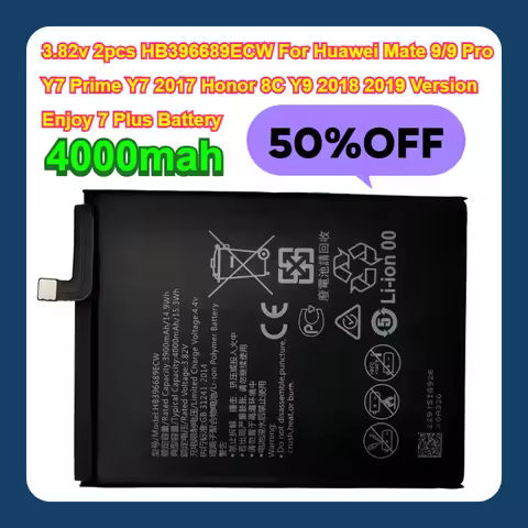 3.82v 2pcs HB396689ECW 4000mah For Huawei Mate 9/9 Pro Y7 Prime Y7 2017 Honor 8C Y9 2018 2019 Versio