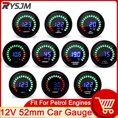 AD 52MM Water Temperature Meter 20 LED Digital Display Boost Gauge Oil Pressure Oil Temp Voltmeter A
