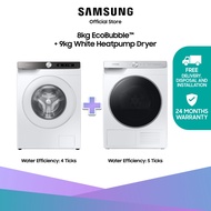 Samsung Washer and Dryer Bundle: Front Load Washing Machine, 8KG, 4 Ticks, with EcoBubble™ + DV90T8240SH/SP, Front Load