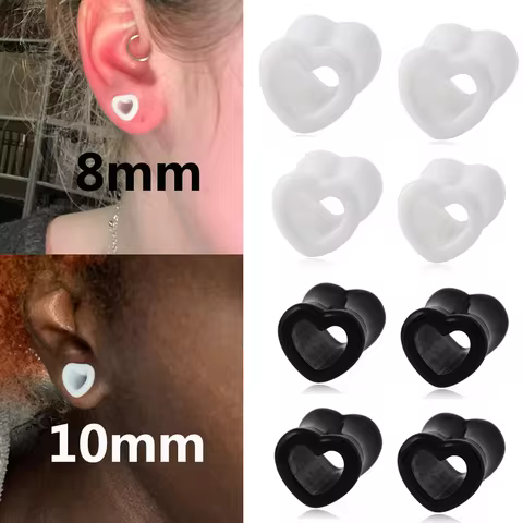 1pair 4-10mm Black & White Love Heart Acrylic Flesh Tunnel Plug Jewelry Body Piercing Stretcher Expa