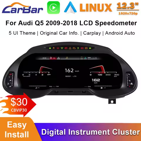 Carbar LCD Digital Dashboard Cluster For Audi Q5 2009-2018 LCD Speedometer Instrument Cluster CarPla