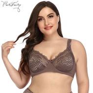 PARIFAIRY Plus Size Bra Cup C Stripe Lace Bra Ultra Thin Lingerie No Foam Bra with Wire 40C 42C 44C 