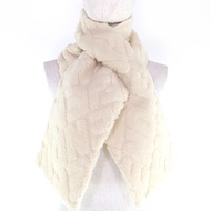 FENDI FXT438 象牙色駝色羊毛混紡100%羊絨針織圍巾，飾有品牌標誌，成色極佳。附防塵袋。正品，義大利製。