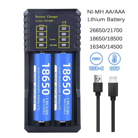 USB Battery Smart Charger 4 Slots for 18650 21700 14500 3.7V Rechargeable Lithium Battery For 1.2V A