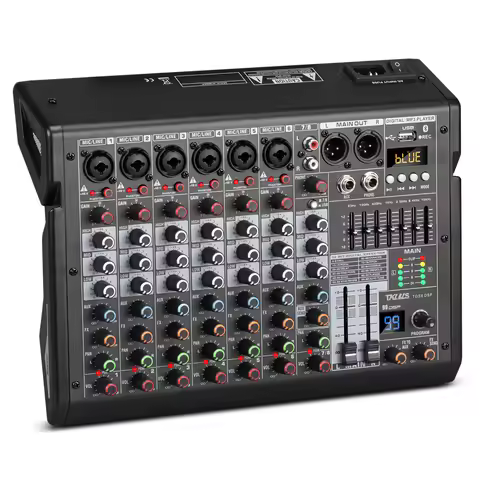 TKLBLS Professional TDS8 8 Channel Mixer 48V Fx USB Mp3 Balance 110-240V 99 Effects Church