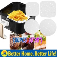 6"/8" 100 Sheets Air Fryer Square Baking Paper Silicone Oil Paper For Buncake Paper Saucer Non-stick