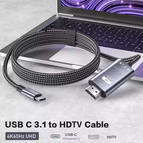 USB C to HDTV-Compatible Cable 4K@60Hz Thunderbolt 4/3 Compatible Type C to HDTV Adapter for MacBook