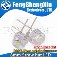 50PCS NEW F8 8mm 0.5W 3.0-3.2V 0.35W Straw hat LED White Super bright LED lamp Wide Angle Transparen