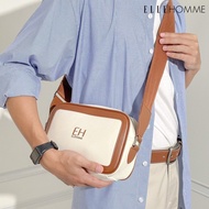 ELLE HOMME กระเป๋าสะพายผ้าแคนวาสแต่งด้วยหนัง PU สไตล์ Casual สีน้ำตาล W8H005