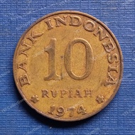 Koleksi Koin Kuno Indonesia 10 Rupiah 1974 tabanas kuning bekas