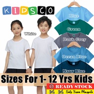 Plain Kids T-Shirt 100% Cotton Tee Unisex Round Neck Short Sleeve Baju Budak Kosong Kid Tshirt Baju Lelaki Perempuan