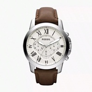 Men's Grant Chronograph Quartz Watch, White Dial, Brown Leather Strap, Three Dial Display, Business 