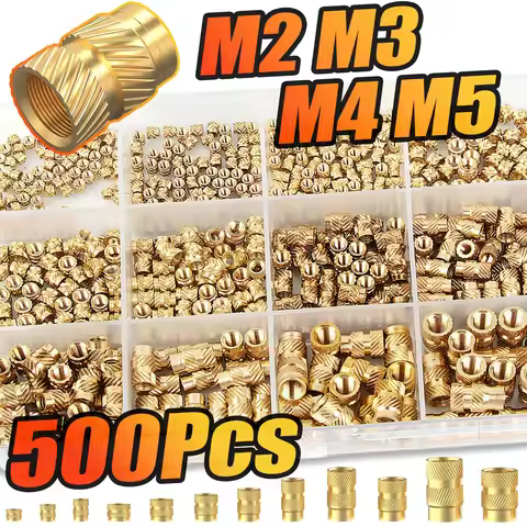 500PCS Heat‑Set Threaded Inserts Kit, M2 M3 M4 M5 Brass Knurled Nuts for 3D Printing & Plastic Mater