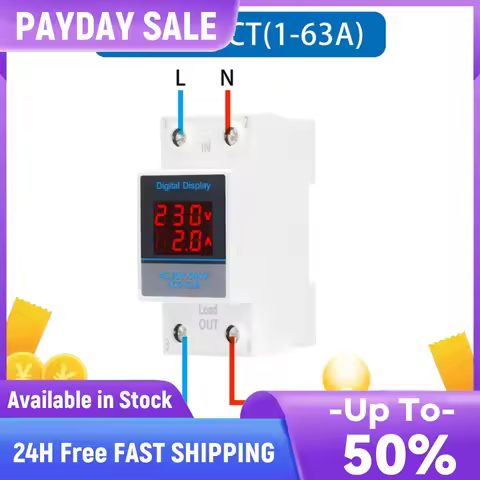 AC50-500V LED Digital Volt Test Monitor DIN Rail Volt Amp Gauge Meter Volt Guage Amp Meter Single Ph