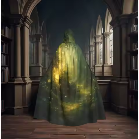Glowing Emerald Magical Enchanted Forest Viking Goddess Long Hooded Cloak Witch Medieval Costume Cos
