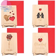 4Pcs Hollow Carving Wedding Anniversary Wood Card With Stand Wood Anniversary Greeting Card for Wife