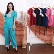 Grosir setelan daster arab dlusia lulu resleting depan busui terlaris/SETELAN CP RENDA Murah