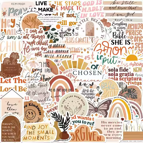50Pcs Bohemia Style Jesus Christian Stickers Bible Verse Faith Stickers Cross Wisdom Words Decals St