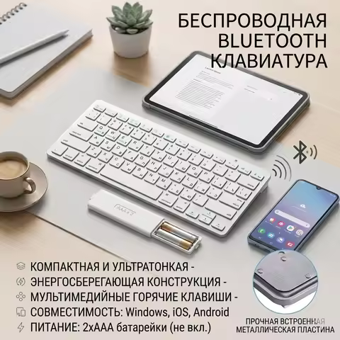 Russian English Bluetooth Keyboard Wireless Keyboard Ultra Slim Mute for iPad iPhone iOS Android Win