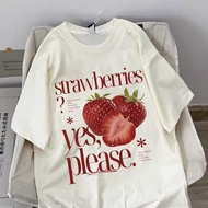 <![CDATA[Womens Cotton Strawberry Print Fashionable Oversized T-Shirt]]>