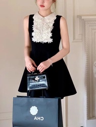 มินิเดรสคอตุ๊กตาสีดํา Miu สไตล์ Elegant Ladylike 1/9 20:00 95 off ฤดูใบไม้ผลิแขนกุดแบรนด์จีน AE สต็อ