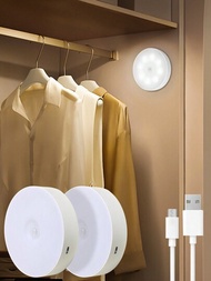 1只智能體感夜燈,內置可充電電池,led櫥櫃燈,移動感應燈,適用於樓梯、衣櫥、廚房、臥室裝飾