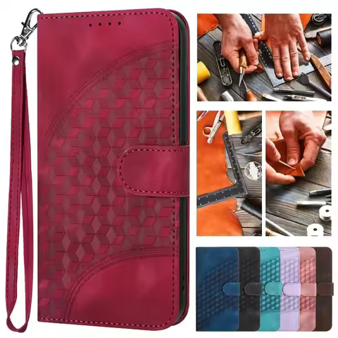 Rhombic Flower Leather Case on For VIVO Y200 Y27 Y36 Y78 Plus Y100 Y03 Y200E 5G Y30 Y17s 4G Wallet F