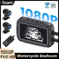 Soam V9 No screen Motorcycle 1080P Dash Cam Front and Rear,Full Body IP67 Waterproof,GPS Wi-Fi,140°,