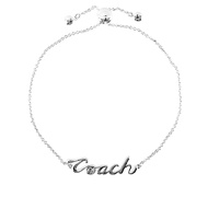 【COACH】Logo 草寫標誌可調式手環(銀色)/ 平行輸入