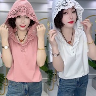 เสื้อมีฮู้ดลูกไม้ลำลองเสื้อตัวบนผู้หญิงเสื้อผ้าผู้หญิงไซส์ใหญ่ใส่ทำงานปี2024แมตช์ง่ายย้อนยุคแฟชั่นลำ