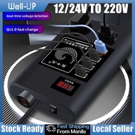 Multifunctional Car Power Inverter 12/24V DC 220V AC Voltage Converter Digital Display 4 USB QC3.0