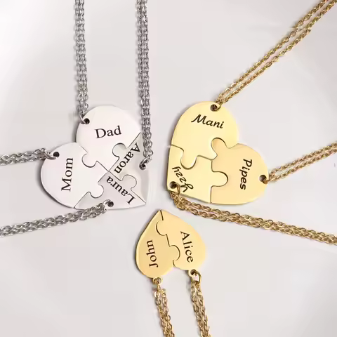 Custom Heart Puzzle Necklace Set Personalized Name Puzzle Piece Necklace Family Pendant Friendship N