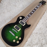 Gibson Les Paul กีตาร์ไฟฟ้าสีเขียวมาตรฐานลายสีเขียวสวยงามอุปกรณ์เสริมคุณภาพสีดำระดับมืออาชีพ