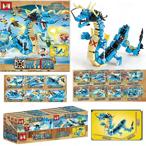 MOC One Piece Kaido Blue Dragon Building Blocks 8-in-1 Set Plastic Bricks Kids Puzzle Figures Toys B