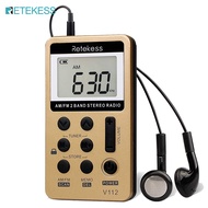 Retekess V112 AM FM Radio Portable Mini Radio with Earphone Pocket Digital Tuning Rechargeable Batteries LCD Display for Walking Jogging