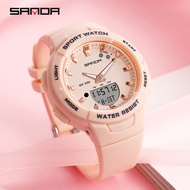Sanda นาฬิกาผู้หญิงหรูหรากันน้ำได้,ลำลองกลางแจ้งแฟชั่นสปอร์ตหน้าจอคู่มัลติฟังก์ชัน6005นาฬิกาผู้หญิงดิจิตอล