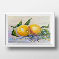 檸檬油畫原創藝術水果藝術品畫布面板 20x30 厘米