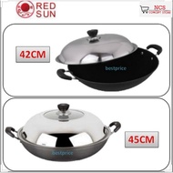 [Ready Stock] 40CM/ 42CM / 45CM RED SUN HARD ANODIC HEALTHY WOK WITH LID[cooking/steaming/frying]