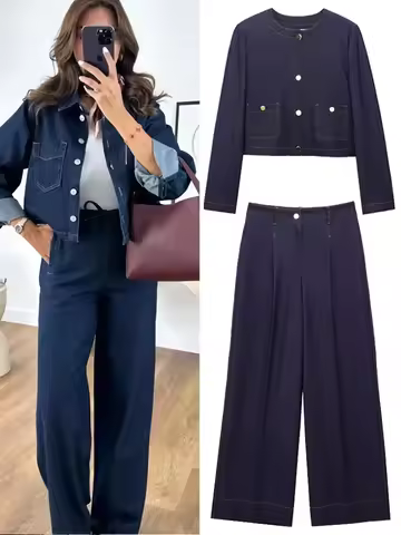 HXAO Denim Set Woman Jeans Set Denim 2 Piece Set Streetwear Woman Trousers Denim Outfits Two Piece S