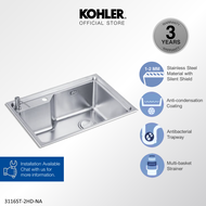 KOHLER Aleo Dual-Mount Self-Rimming Stainless Steel Kitchen Sink with Scratch Resistance Silent Shield and Anti-Condensation Coating 760mm K-31165T-2HD-NA / 660mm K-31166T-2HD-NA
