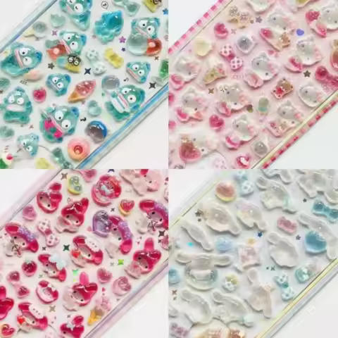 Cute anime Hello Kitty, Kuromi 3D Sanrio stickers, transparent jelly colored crystal decorative stic