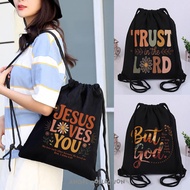 ENJEL String Bag Black Drawstring Bag 100% Canvas Christian Spiritual Church Size 30x40 Enjel Collec