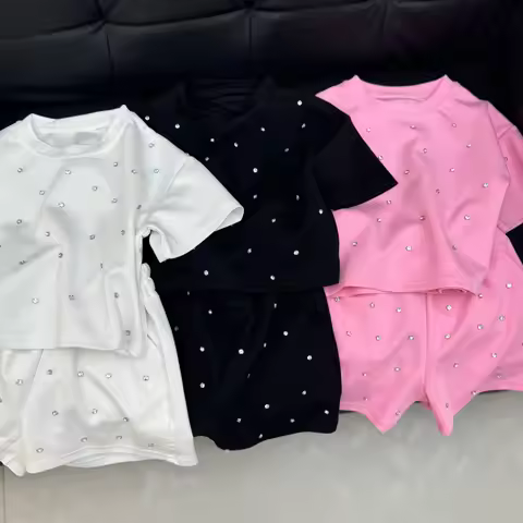 2 PCS set 2025 summer girls' diamond set baby girl clothes kids clothes