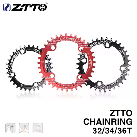 ZTTO Bicycle Round Chainring 104 BCD 32/34/36T Single Speed 1x System Narrow Wide For MTB 8/9/10/11/