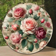 Vintage 7.87"X7.87" Round Metal Wall Art Rustic Floral Tin Sign For Home Cafe Garage Party Gift For
