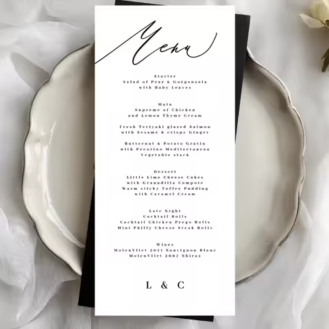 20/30/50pcs Customizable Wedding Menu Simple Calligraphy Wedding Menu Card Personalized Wedding Menu