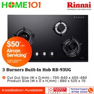 Rinnai Built-In Hob Schott Glass 3 Burners RB-93UG - LPG / PUB - FREE INSTALLATION