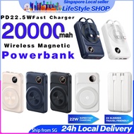 【SG SELLER】20000mAh Powerbank Magnetic Wireless PD 22.5W Fast Charging Power Bank with 2 Built-In Cable Travel Powerbank