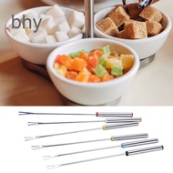 bhy 6Pcs/set Stainless Steel Dessert Fork Cheese Chocolate Fondue Fruit Fork